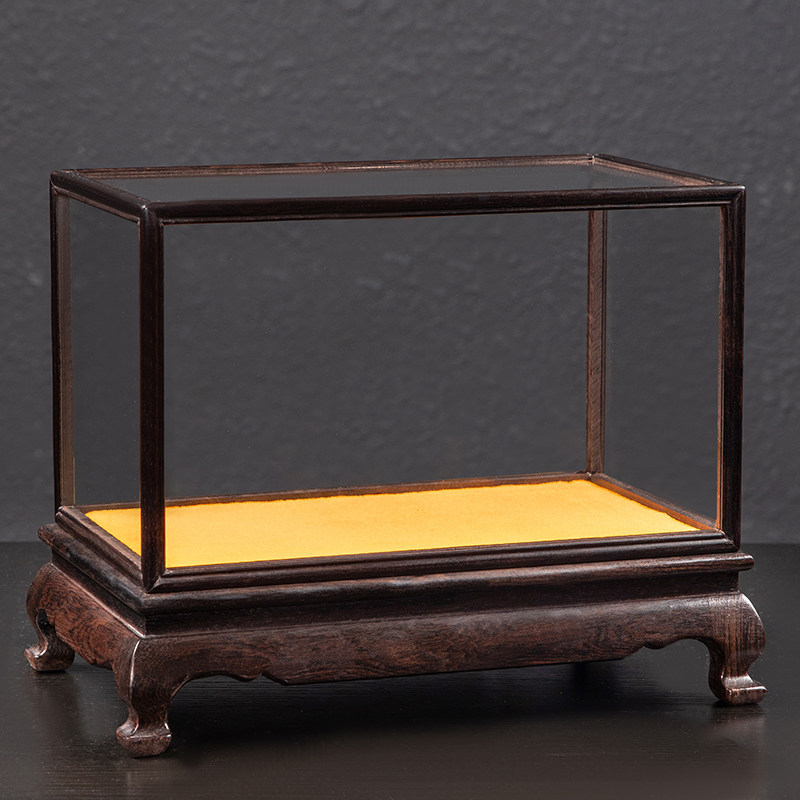 紫光檀红木玻璃罩透明展示盒古董花瓶文玩玉石摆件佛像防尘罩定制