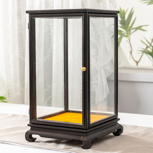 红木玻璃罩古董观音佛像奇玉石摆件底座开门展示盒柜防尘罩子定制