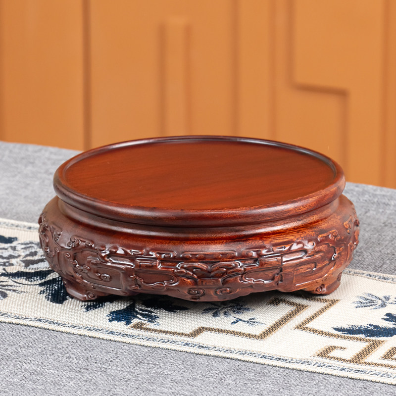 红木雕圆形陶瓷茶壶花盆花瓶盆景盆栽玉石佛像底座实木摆件托架子,家居饰品,木雕,淘宝优惠券,粉丝福利购,淘宝优惠卷