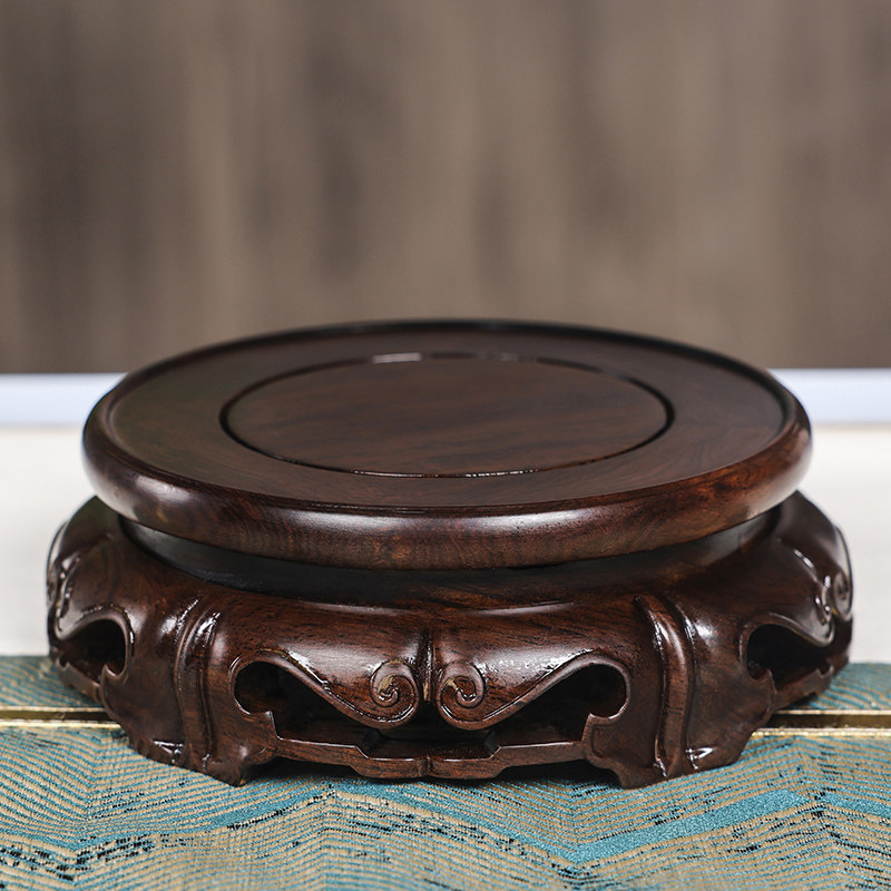 可旋转实木圆形花瓶底座茶壶香炉古董文玩花盆景奇石酒坛摆件托架