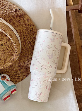 独家puppy park泼墨星星蝴蝶小狗1.2L大容量冰霸杯吸管保温保冷杯