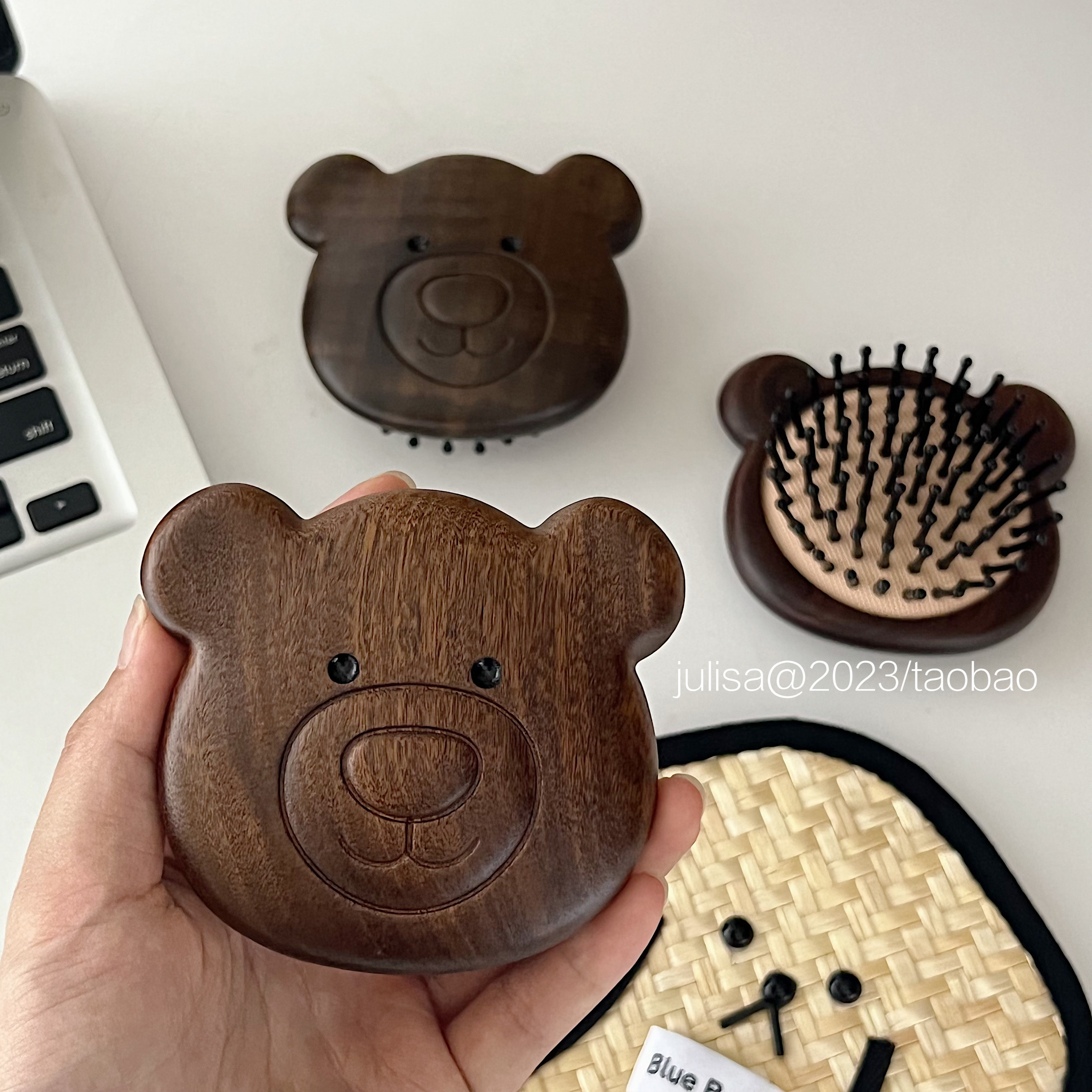 天然檀木小熊气垫梳便携头皮按摩