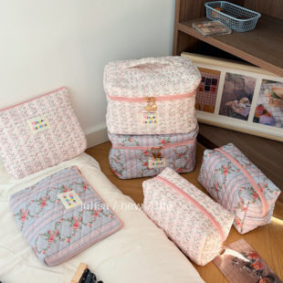 小碎花三件套大容量化妆包粉色碎花旅行收纳洗漱袋便携多功能手提