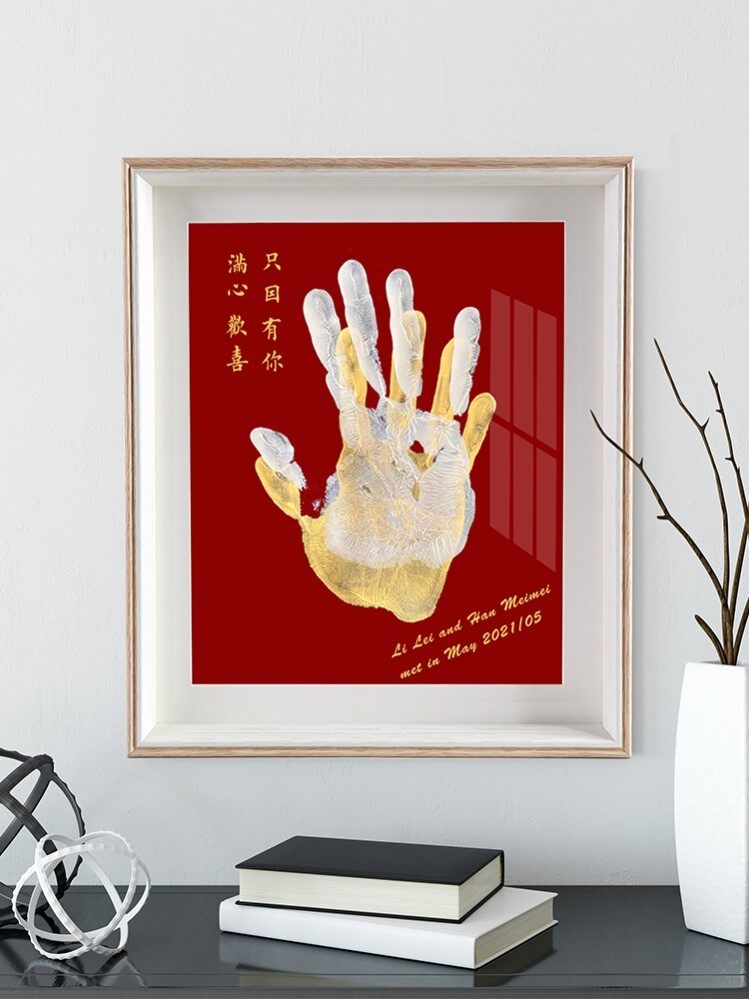 情侣手印手掌印画diy油画按手印相框纪念品一家人一家三口礼物