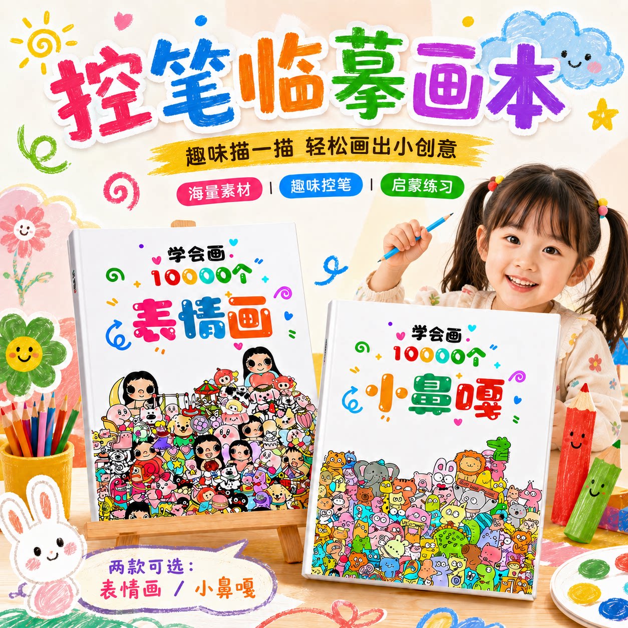 彩铅手绘小鼻嘎描画本水彩填色线稿儿童玩具画画本入门控笔涂鸦画