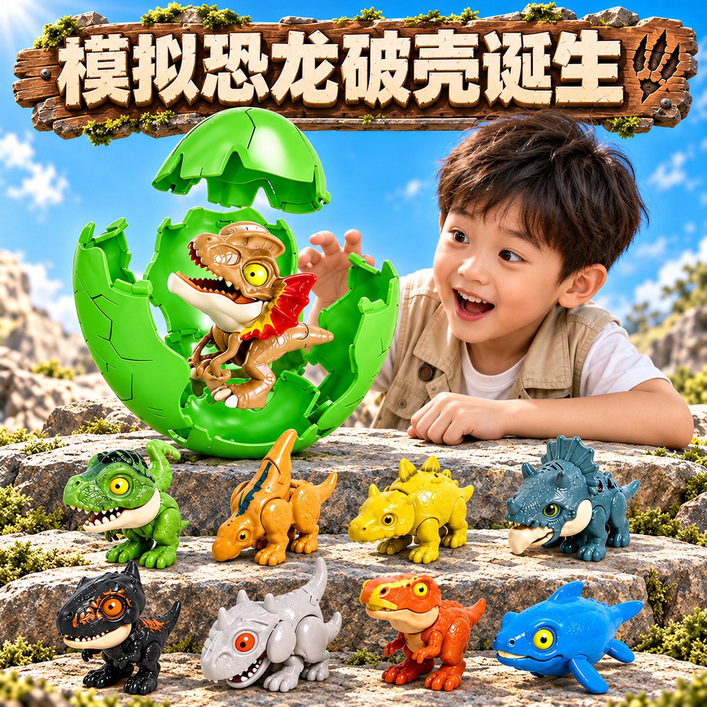 儿童爆裂恐龙蛋咬手指盲盒霸王龙三角龙动物玩偶仿真模型男孩玩具