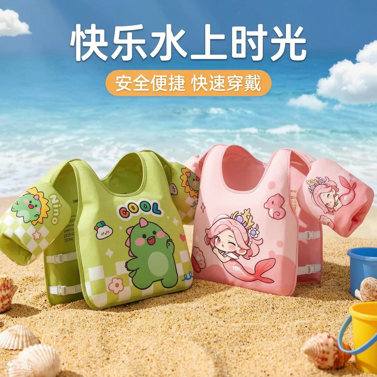 儿童游泳浮漂救生衣便携浮力背心浮力衣装备浮臂泳衣漂浮水衣浮圈