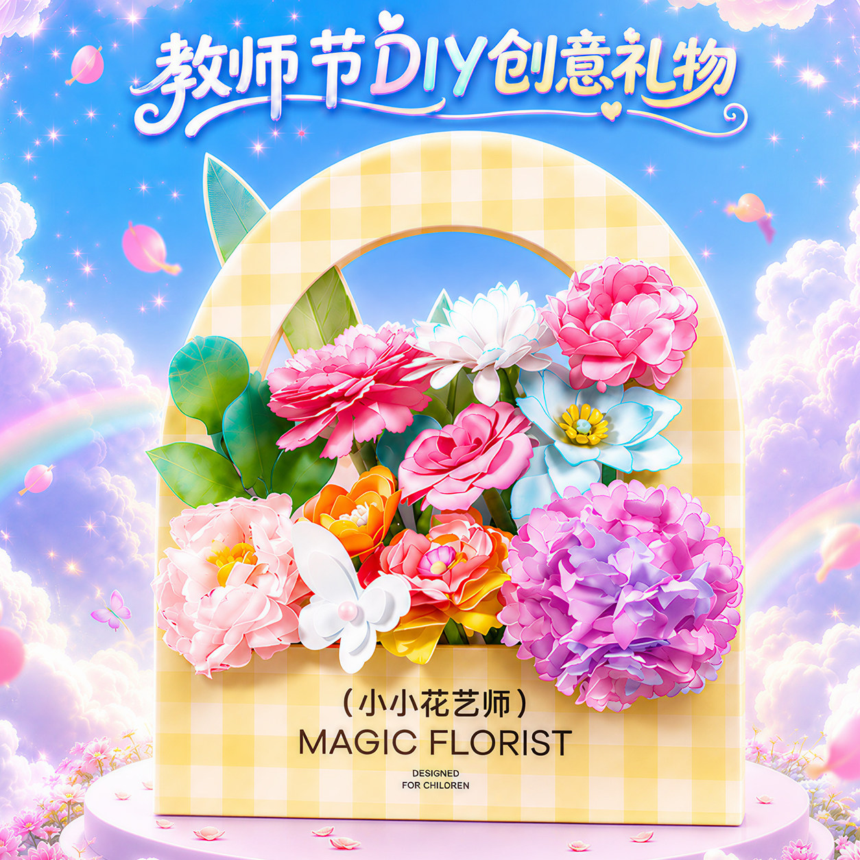 小小花艺师染色花纸国庆节儿童手工diy花束中秋女孩玩具礼物创意