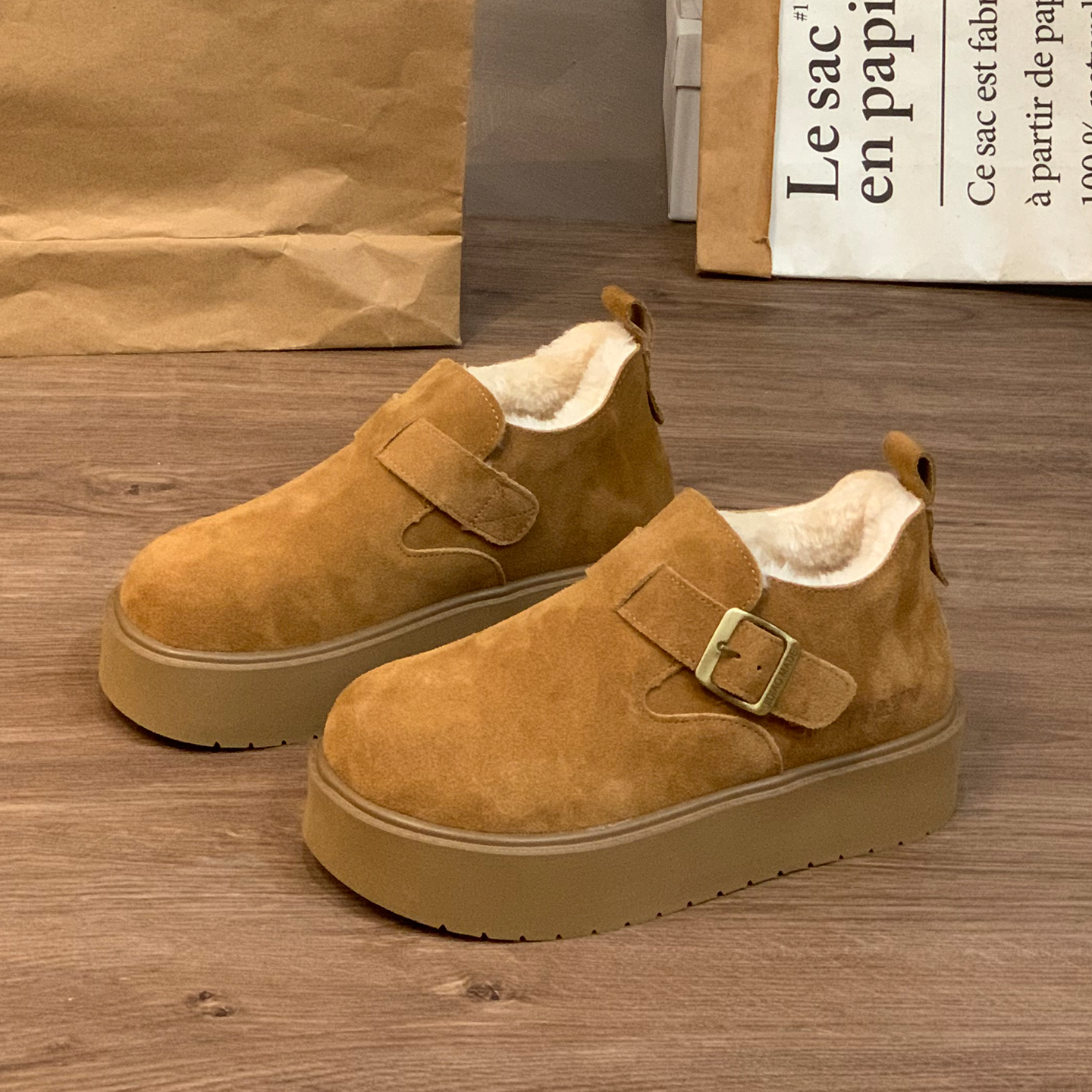 牛皮厚底轻便勃肯靴女冬加绒