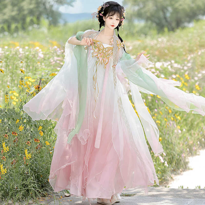 云麓集原创春羽辞汉服女唐制诃子裙改良汉元素日常花瓣大袖衫春夏