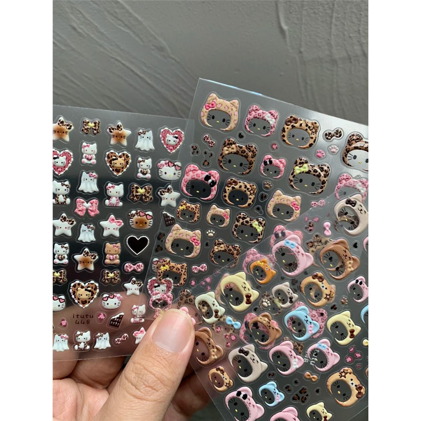 豹纹kity猫头美甲贴纸浮