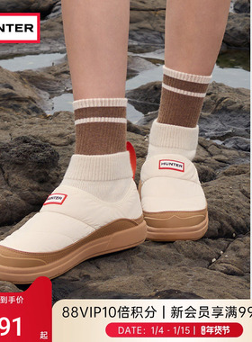 HUNTER女士秋冬新款针织棉鞋休闲鞋抓绒防寒保暖轻便女鞋面包鞋