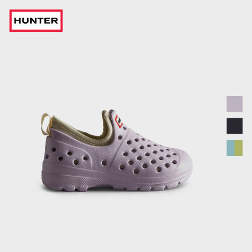 Hunter童靴大理石纹洞洞鞋