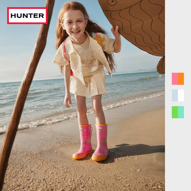 HUNTER儿童海洋风印花高筒雨靴户外防水防滑可爱宝宝户外活动水鞋图片