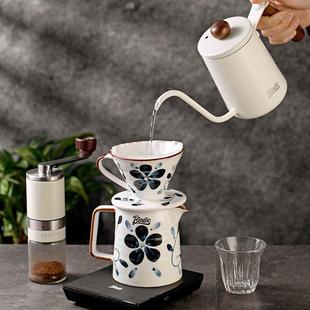 v60陶瓷创意日式 Bincoo青花瓷彩绘手冲咖啡壶套装 咖啡过滤杯家用