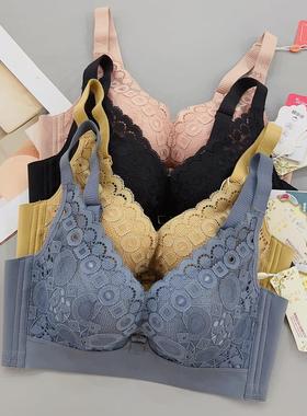 古妃28403小胸聚拢中厚杯无钢圈调整型收副乳蕾丝小可爱罩内衣女