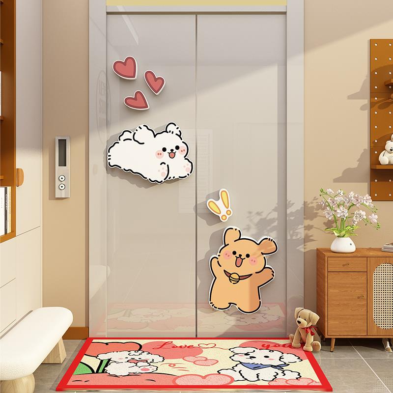 线条小狗一进电梯厅入户门口装饰玄关儿童房间布置高级感墙面贴纸