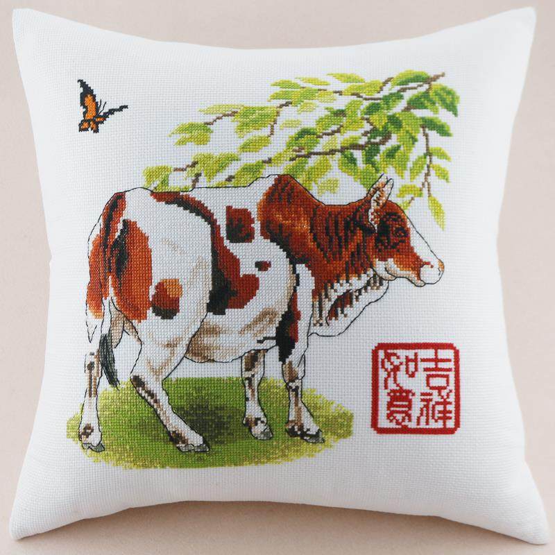 水溶印花十字绣抱枕十二生肖属相生肖牛客厅卧室汽车靠垫自己绣