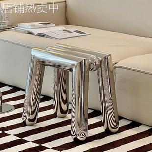 网红不锈钢换鞋凳小户型极简边几置物台服装店咖啡厅橱窗展示凳子