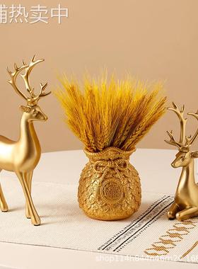 麦穗干花金色鹿摆件家居装饰品创意客厅酒柜玄关大麦店铺开业礼物