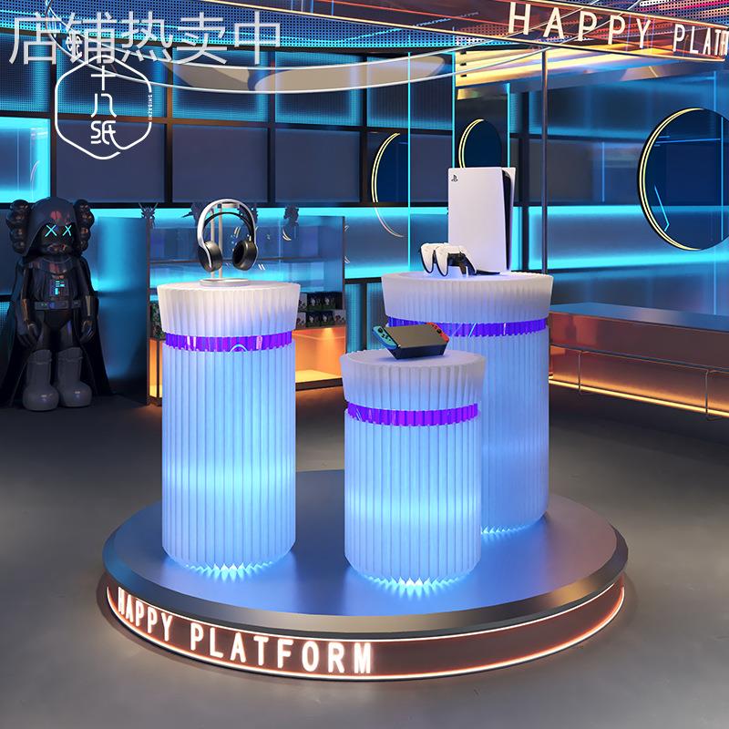 十八纸圆柱展示柜架子手办灯光展示货架柜置物摆件商用陈列展示台