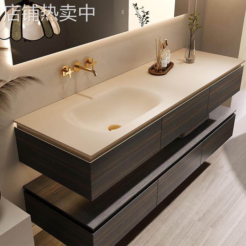 酒店风岩板陶瓷无缝热弯一体盆浴室柜组合卫生间洗漱台洗手洗脸池