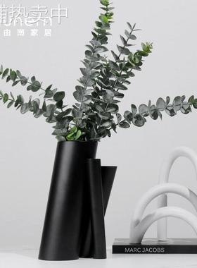 现代简约圆柱交接花器摆件样板间客厅售楼处插花艺术家居软装饰品