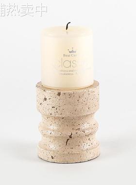 侘寂风仿洞石烛台摆件复古样板间民宿玄关艺术圆柱蜡烛台软装饰品