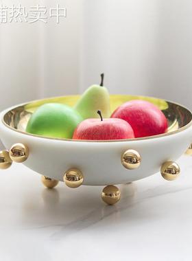 轻奢酒店家居圆形双层果盘摆件设计师艺术圆珠点心水果碗果兜饰品