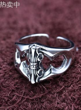 复古做旧戒指男女开口可调节嘻哈小众设计金刚杵潮流冷淡风食指环