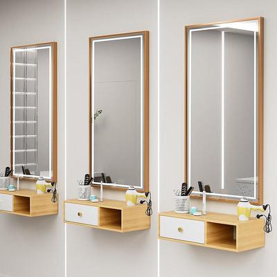 理发店镜台烫染镜子发廊专用美发壁挂柜子一体椭圆网红led灯镜台