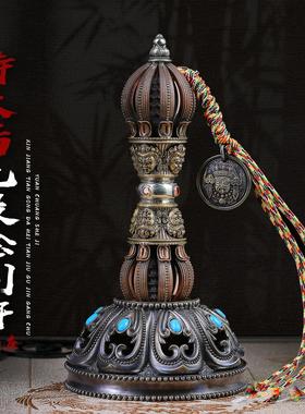 纯银九股金刚杵法器配饰纯铜手把件藏式底座摆件精品手持降魔铃杵