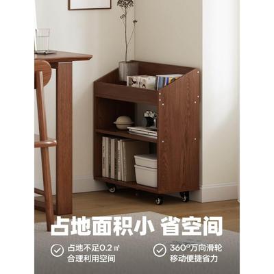 轮矮柜小书架置物架下旁简易储物柜实木书柜可移动带收纳子书桌桌