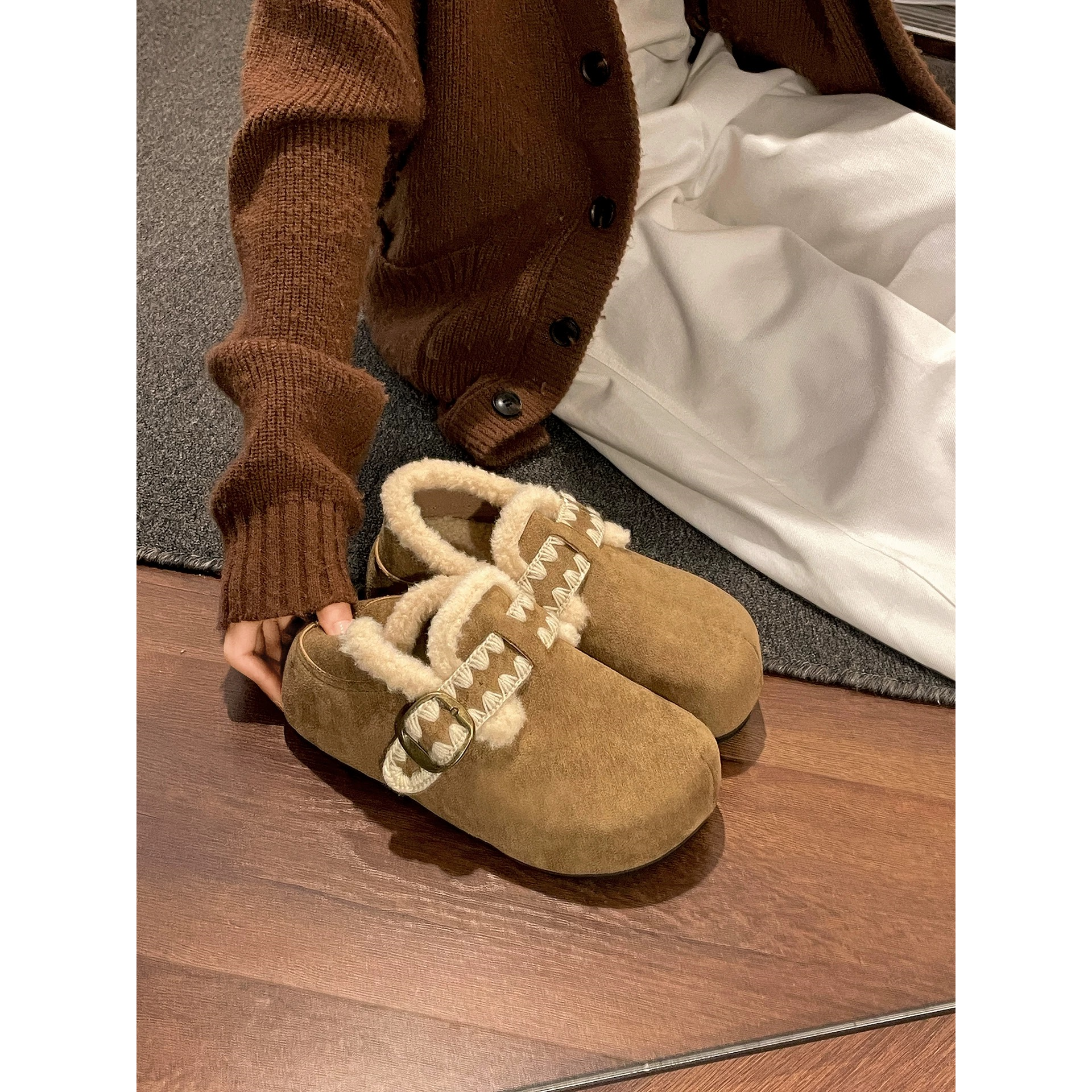 复古加厚雪地靴底绒棉鞋女