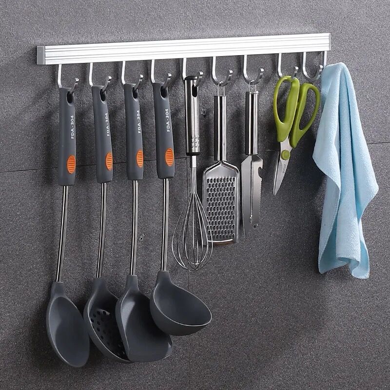 免打孔厨房活动挂钩排钩墙壁收纳架锅铲置物架厨具用品壁挂式神器