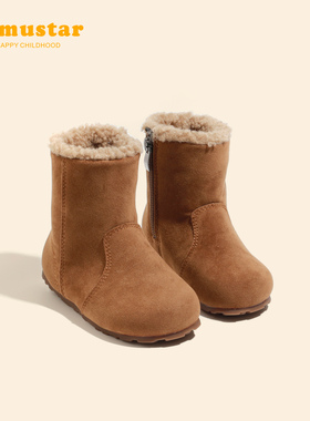 女童雪地靴冬季新款加绒保暖女宝冬鞋防滑软底棉靴加厚男宝勃肯鞋