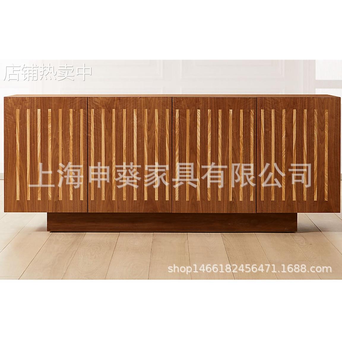 北欧实木鞋柜黑胡桃木色储物收纳柜现代百叶餐边柜酒店别墅样板房
