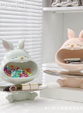 玄关收纳摆件兔子托盘轻奢创意客厅电视柜家居装饰树脂工艺品