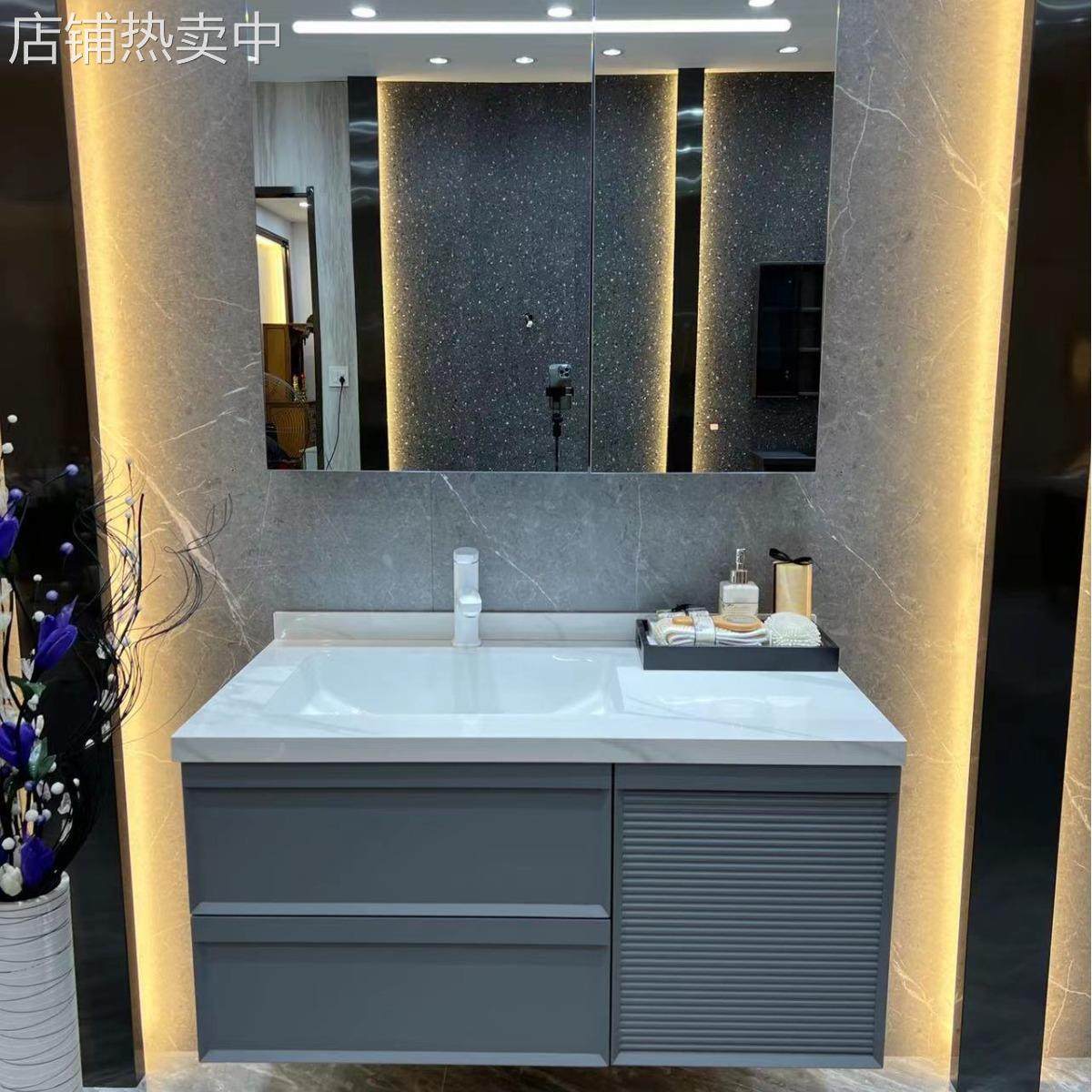 轻奢实木浴室柜亮光岩板无缝拼接盆卫浴洗手台吸手盆洗脸盆挂墙,家装主材,浴室柜,淘宝优惠券,粉丝福利购,淘宝优惠卷