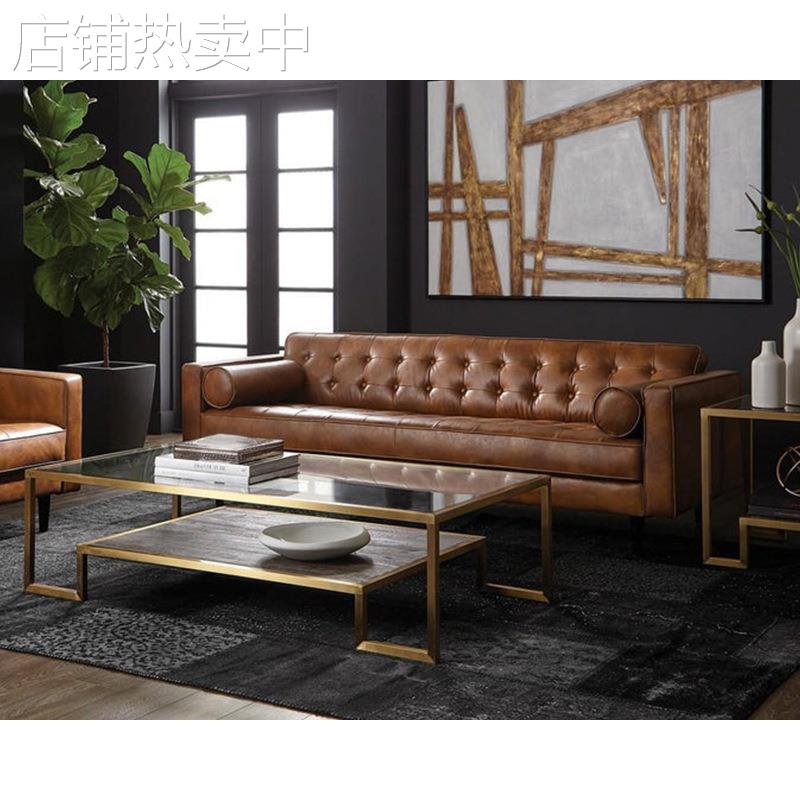 美式现代简约轻奢布艺皮艺多人沙发客厅会客家用酒店别墅样板房