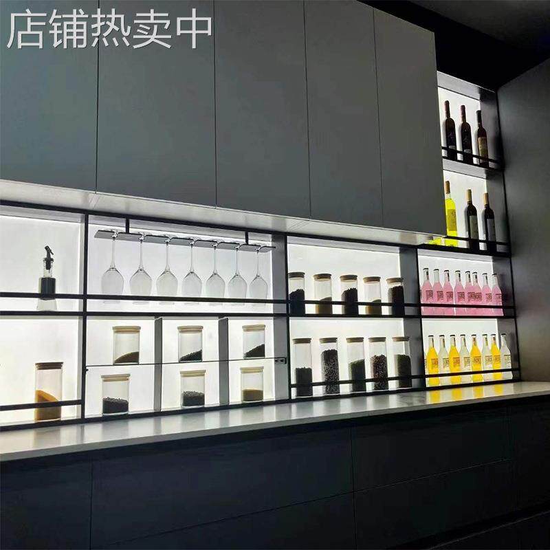 亚克力发光背板不锈钢金属展示柜酒柜酒格红酒架钢板柜厨房置物架