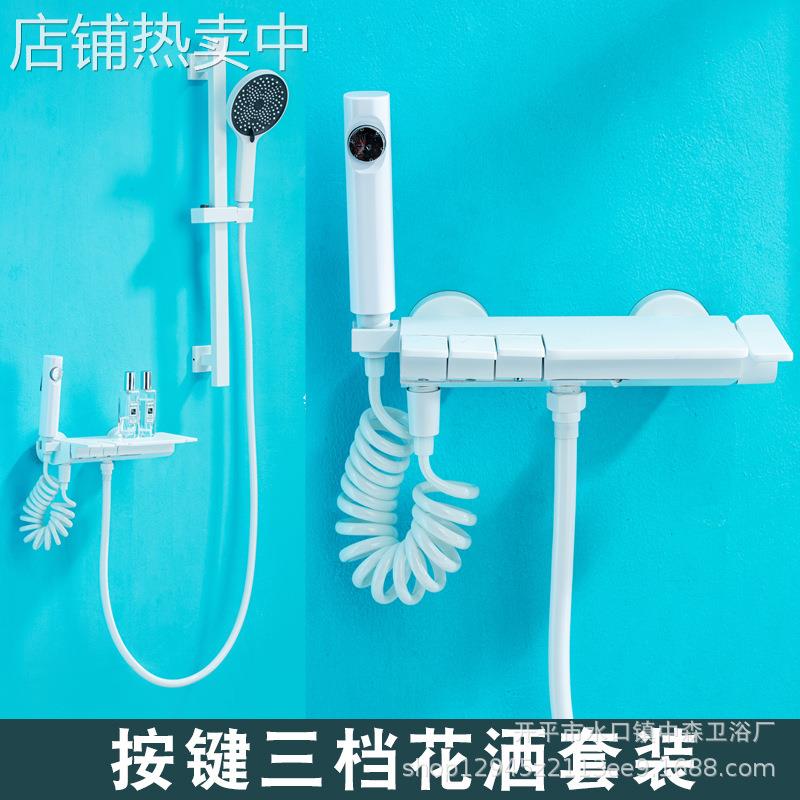 全铜白色淋浴钢琴按键简易花洒套装家用手提式冷热增压花洒枪灰色