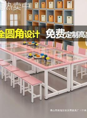 专业画室桌子大学习桌培训班书法手工桌幼儿园画画桌儿童美术玻璃
