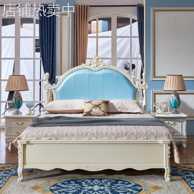 欧式实木床白色法式皮床公主床法式1.8米双人床田园简约欧式大床