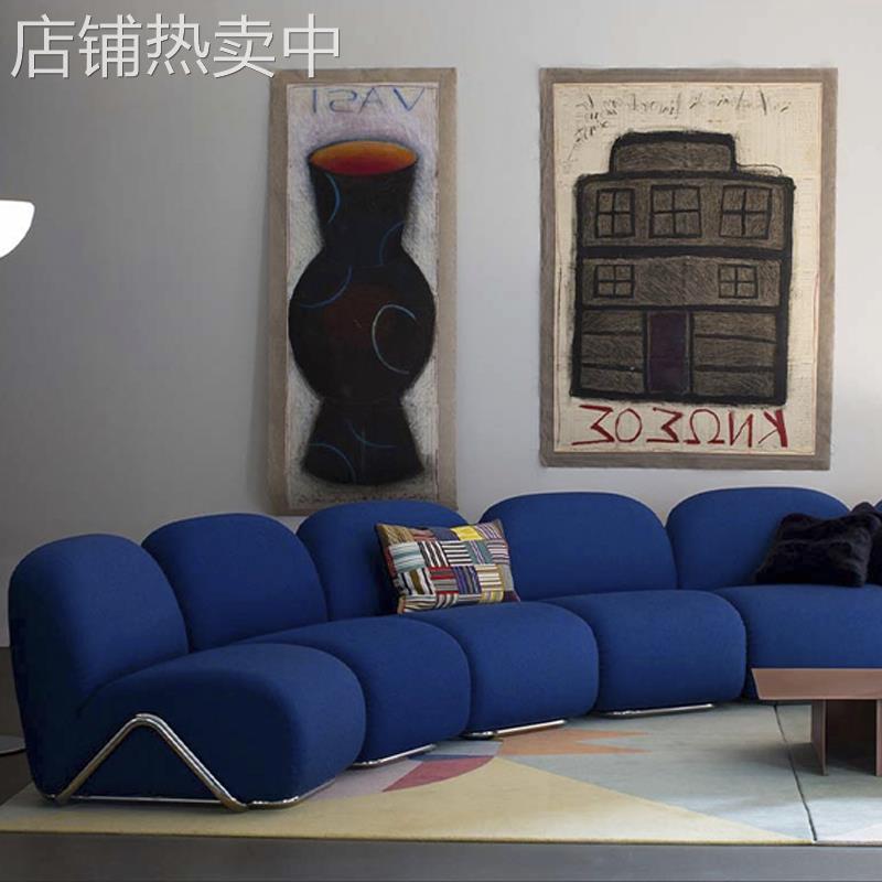 意式Victoria模块单人沙发中古风客厅Tacchini不锈钢布艺弧形贵妃