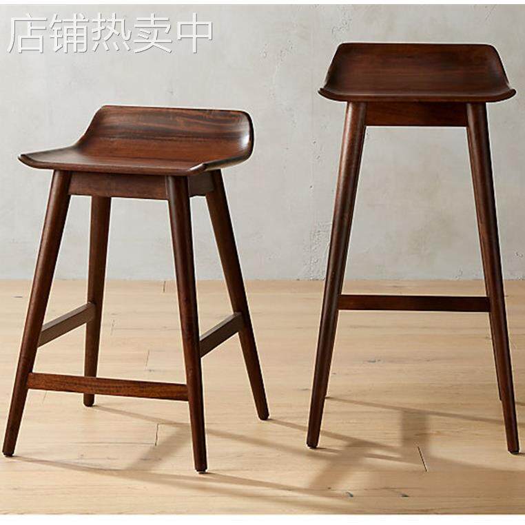 北欧实木高档胡桃木色高脚酒吧椅餐厅咖啡厅吧椅别墅酒店商用家具
