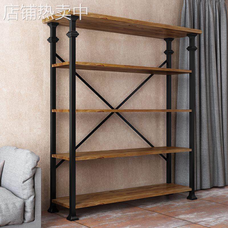 工业风收纳实木书架复古铁艺置物架家用落地书柜多层展示架陈列架