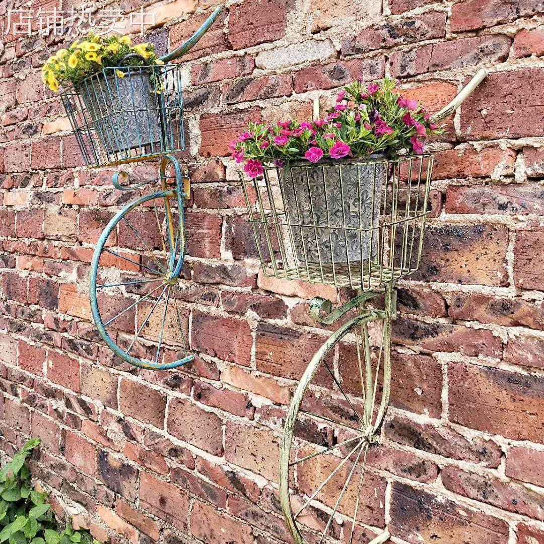 田园创意墙上铁艺自行车花篮壁挂壁饰餐厅墙面装饰品客厅墙壁挂饰