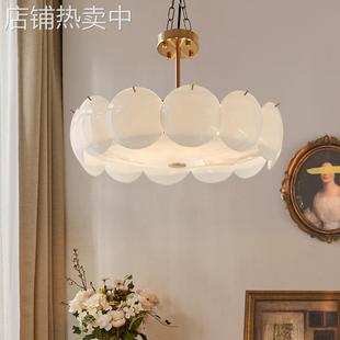 中古奶油风白色玻璃吸顶灯 书房客厅餐厅卧室灯 北欧简约现代法式