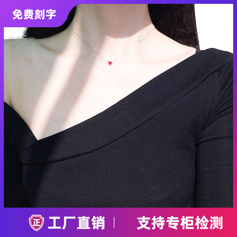 s925纯银红色小爱心形短款项链迷你吊坠锁骨链日韩国女简约